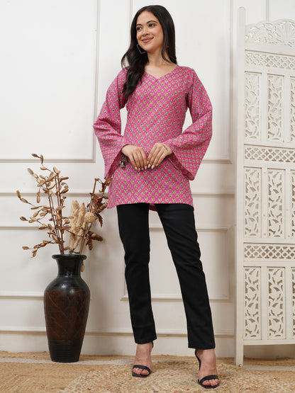 Preet Pink Handblock Short Kurti