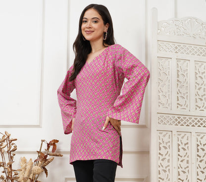 Preet Pink Handblock Short Kurti