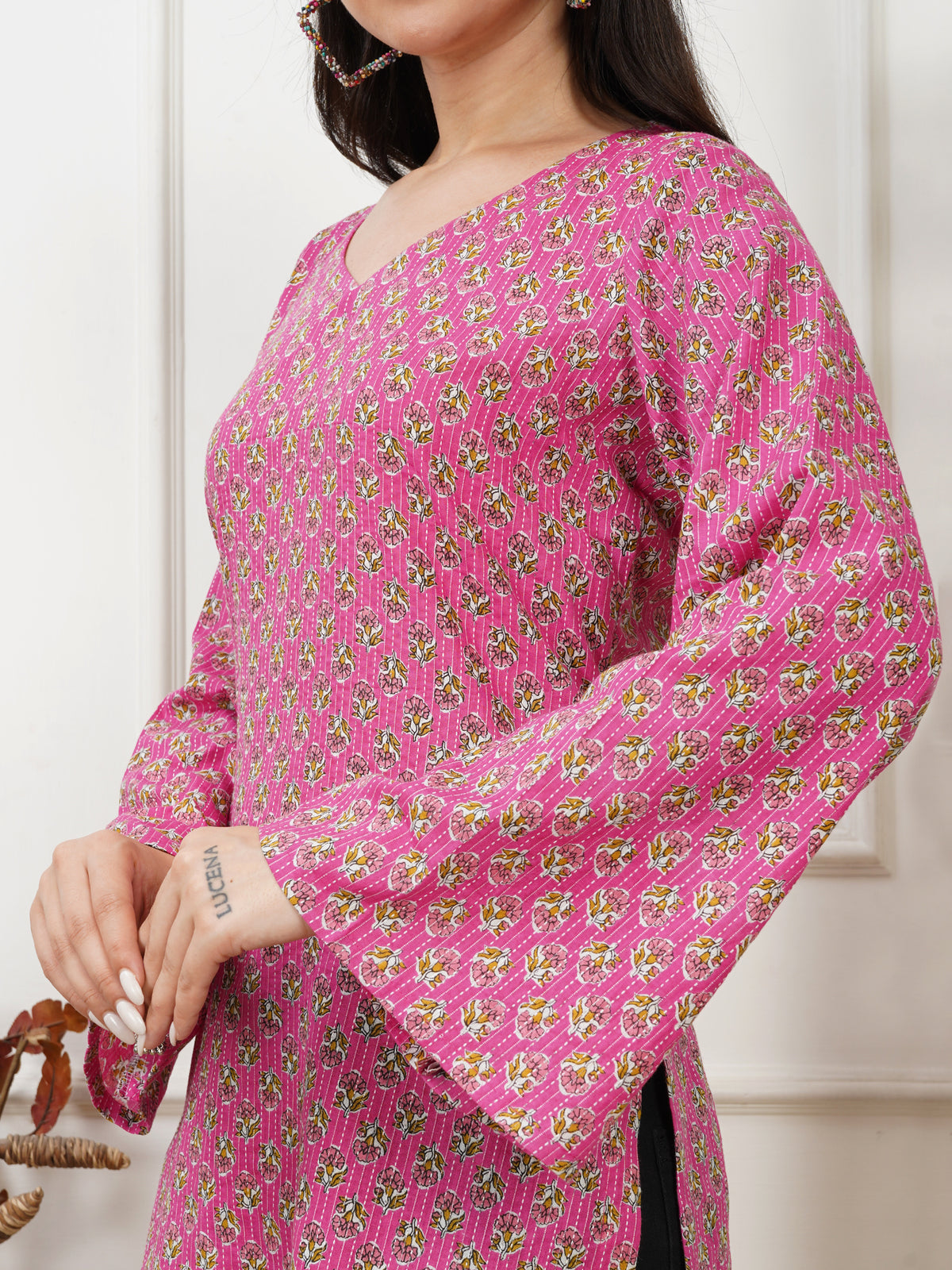 Preet Pink Handblock Short Kurti