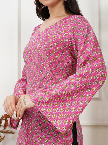 Preet Pink Handblock Short Kurti