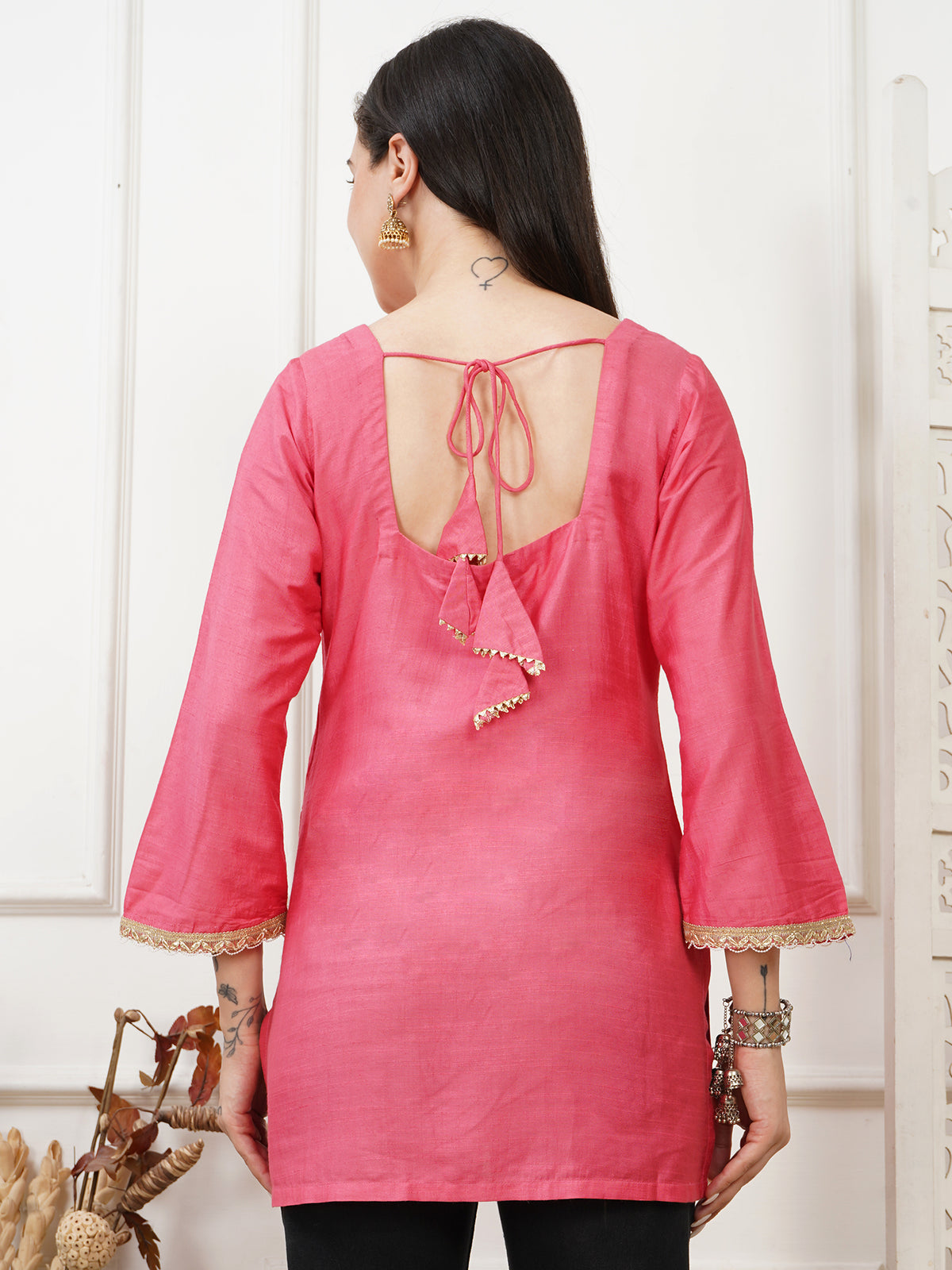 Ayna Coral Handwoven Cotton Silk Short Kurti