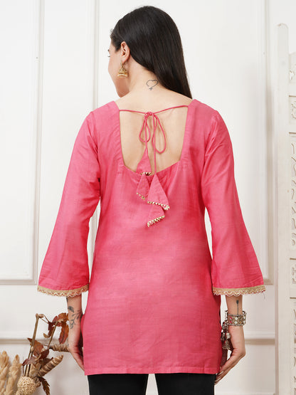 Ayna Coral Handwoven Cotton Silk Short Kurti