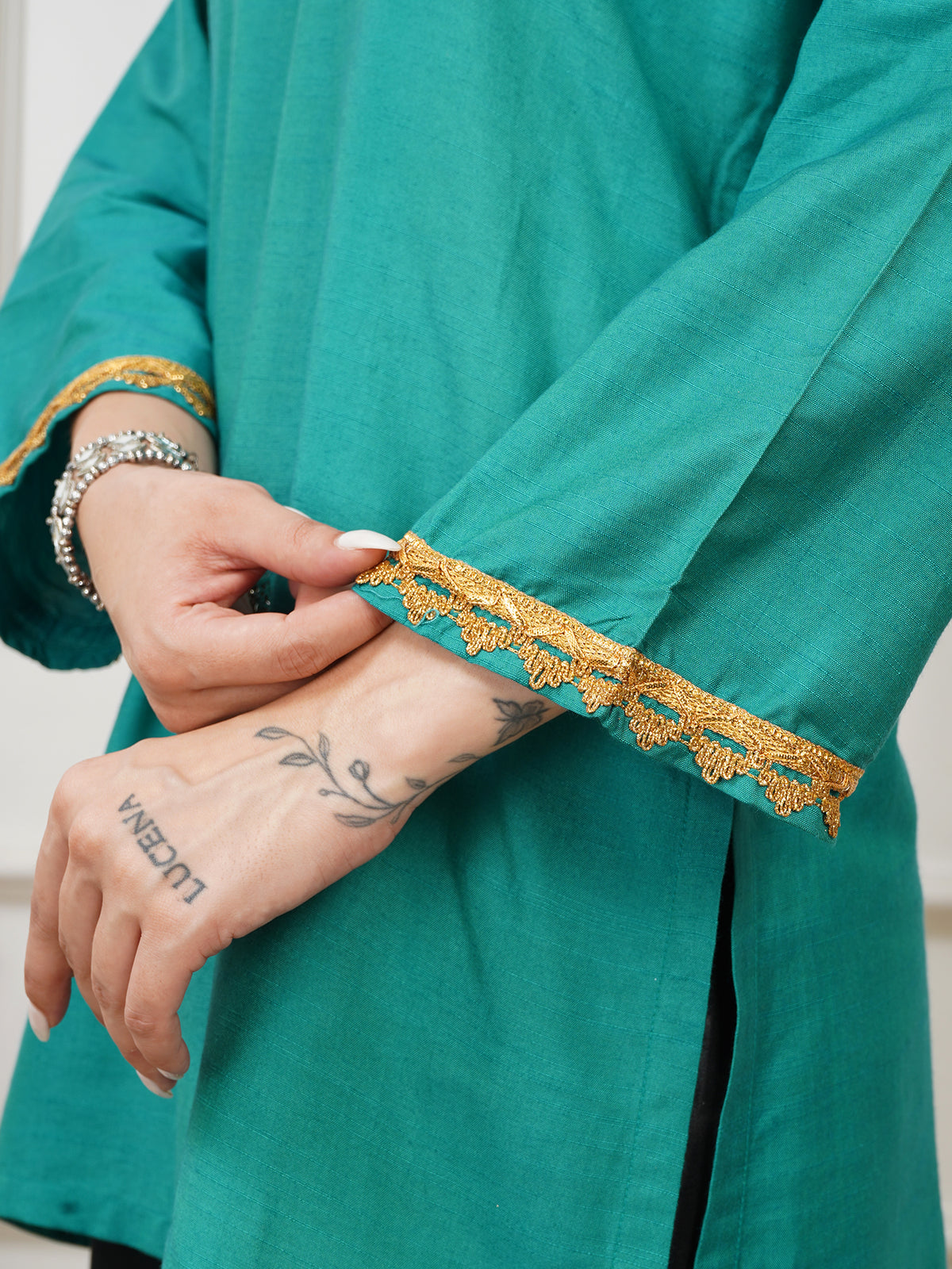 Aria Teal Handwoven Cotton Silk Short Kurti