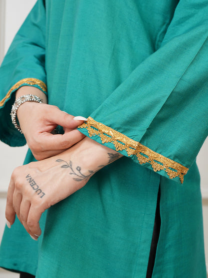 Aria Teal Handwoven Cotton Silk Short Kurti