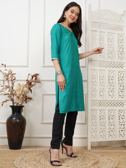 Aarohi Teal Cotton Silk Long Kurta