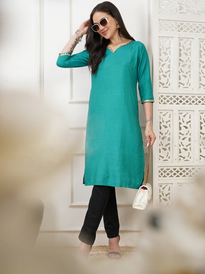 Aarohi Teal Cotton Silk Long Kurta
