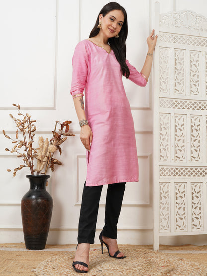 Menka Pink Cotton Silk Long Kurta
