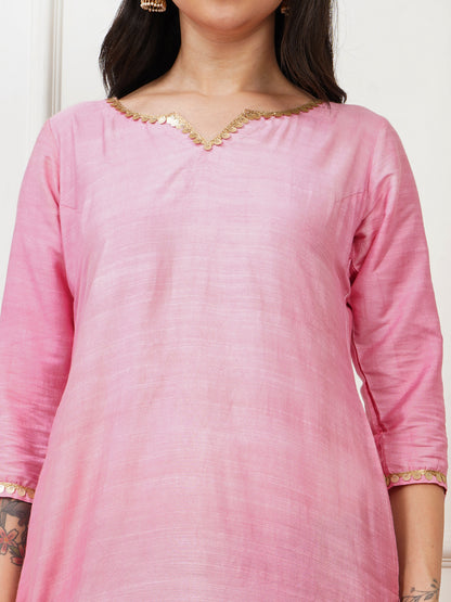 Menka Pink Cotton Silk Long Kurta