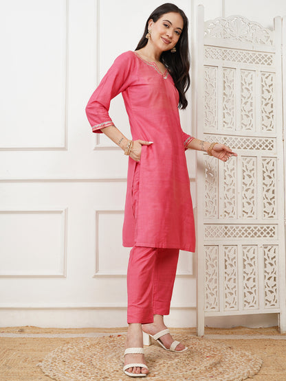 Ananya Coral Cotton Silk Kurta Set