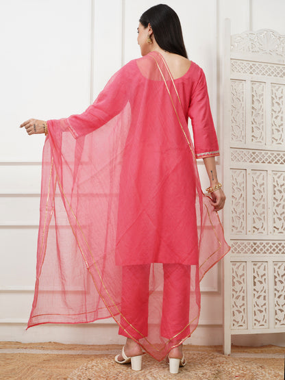 Ananya Coral Cotton Silk Kurta Set