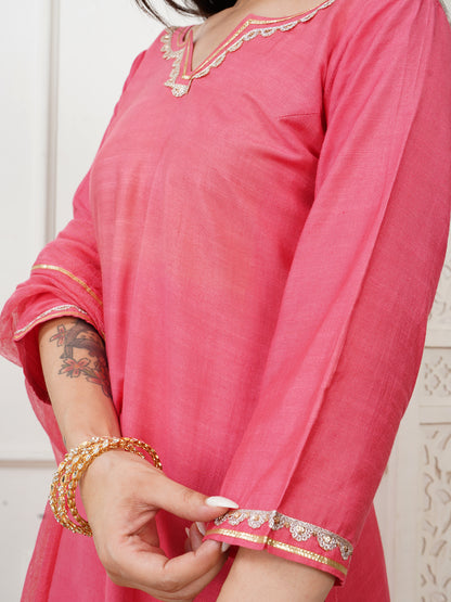 Ananya Coral Cotton Silk Kurta Set