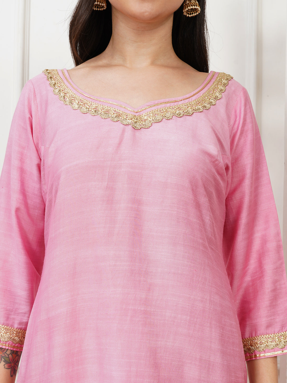 Navya Pink Cotton Silk Kurta Set