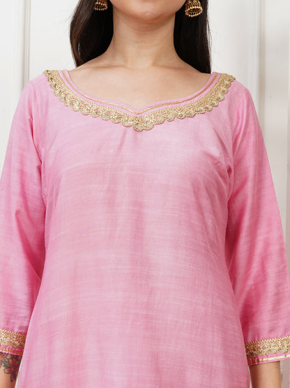 Navya Pink Cotton Silk Kurta Set