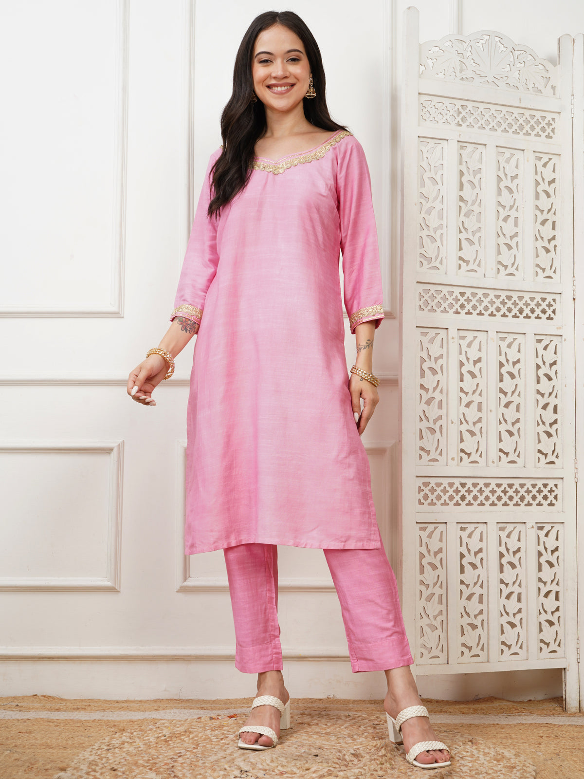 Navya Pink Cotton Silk Kurta Set