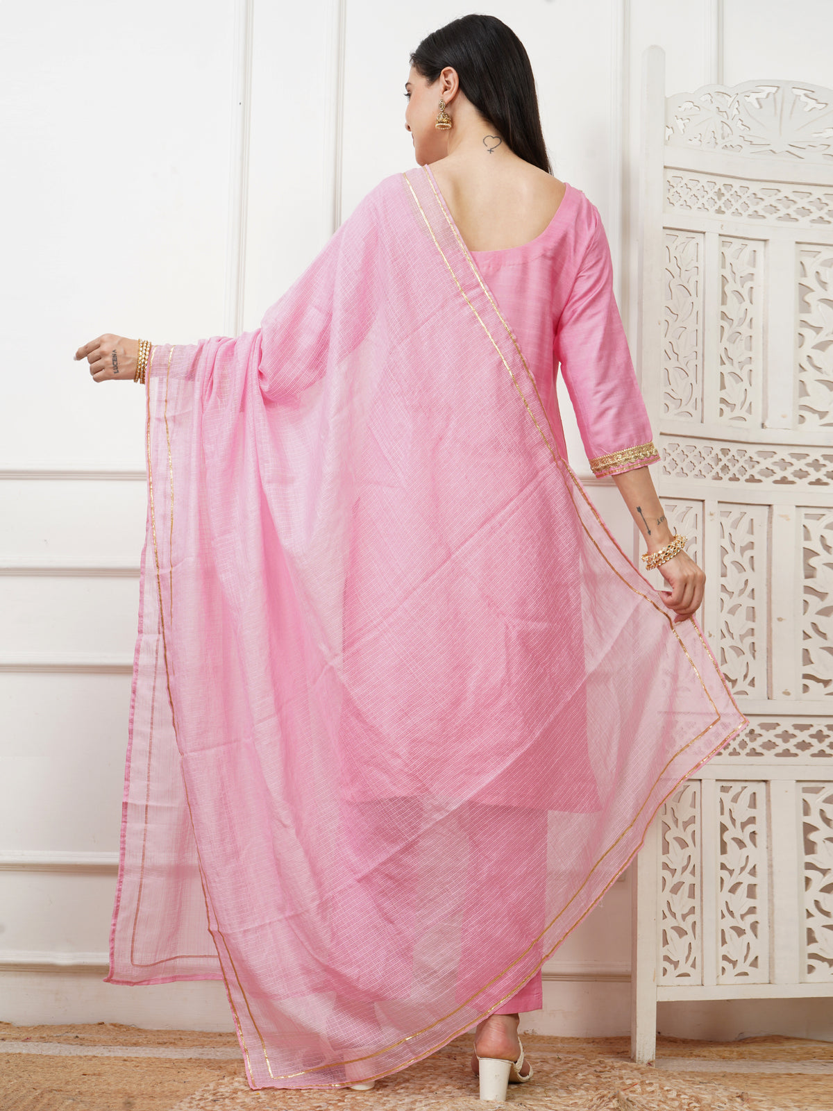 Navya Pink Cotton Silk Kurta Set