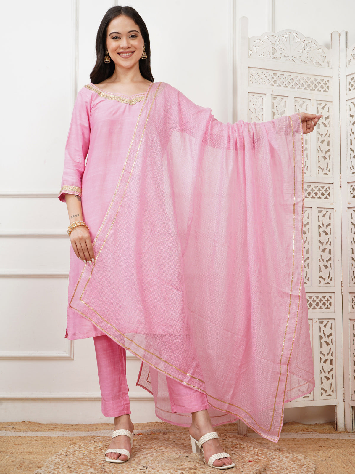 Navya Pink Cotton Silk Kurta Set
