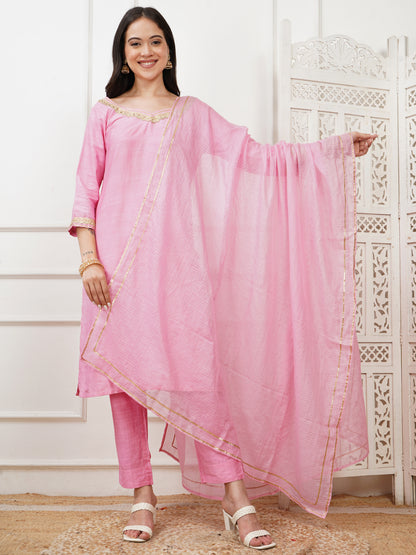 Navya Pink Cotton Silk Kurta Set