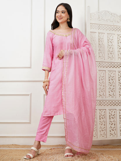 Navya Pink Cotton Silk Kurta Set