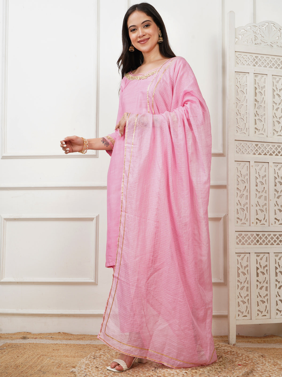 Navya Pink Cotton Silk Kurta Set