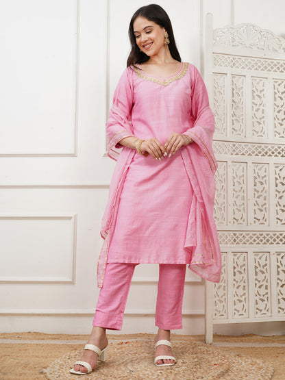 Navya Pink Cotton Silk Kurta Set