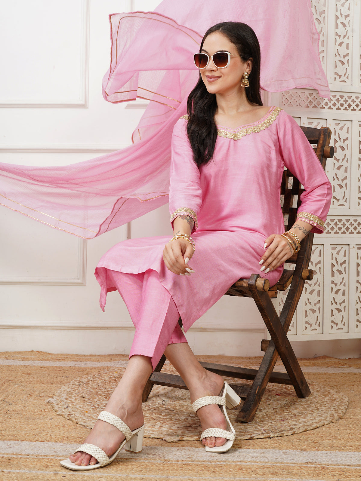 Navya Pink Cotton Silk Kurta Set