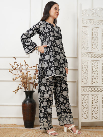 Shama Black Handblock Farshi Set