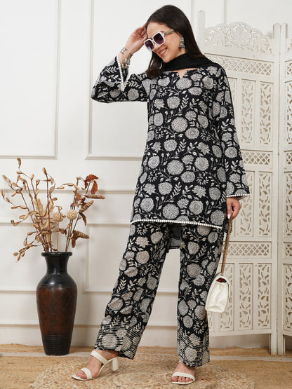 Shama Black Handblock Farshi Set