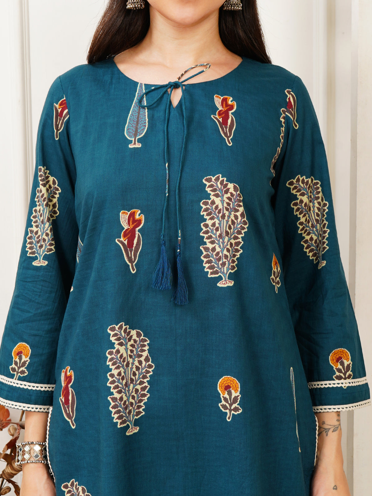 Aila Blue Handblock Farshi Co-ord Set