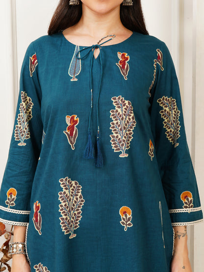 Aila Blue Handblock Farshi Co-ord Set