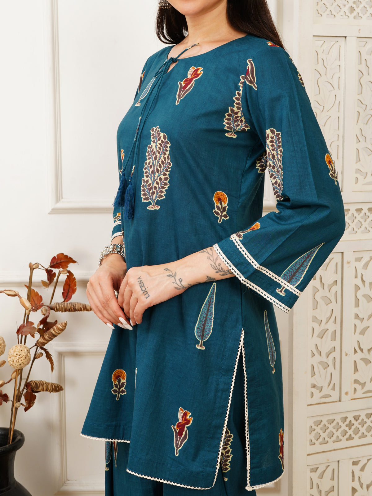 Aila Blue Handblock Farshi Co-ord Set