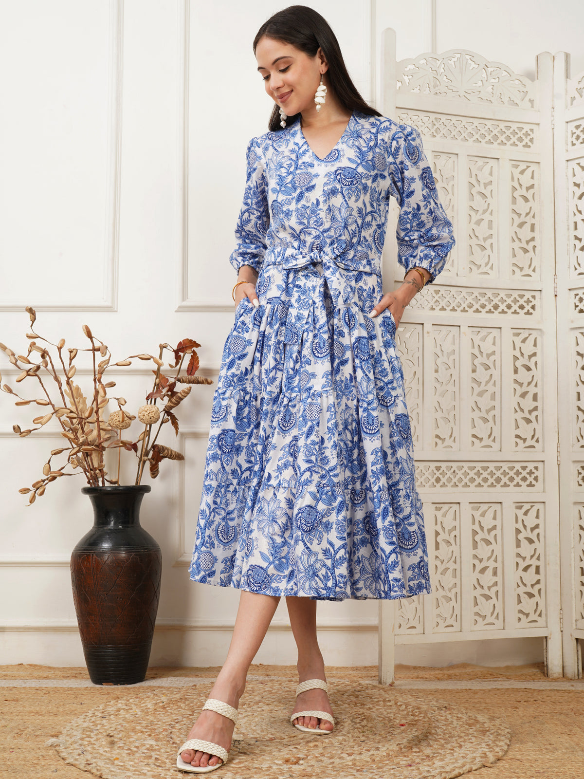 Aurora Blue Handblock Long Dress