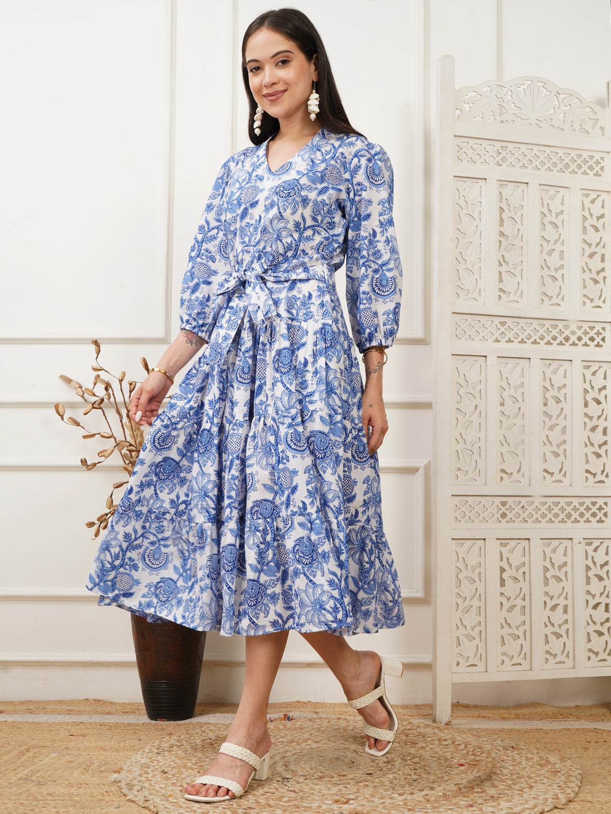 Aurora Blue Handblock Long Dress