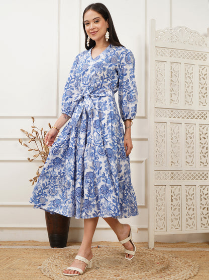 Aurora Blue Handblock Long Dress