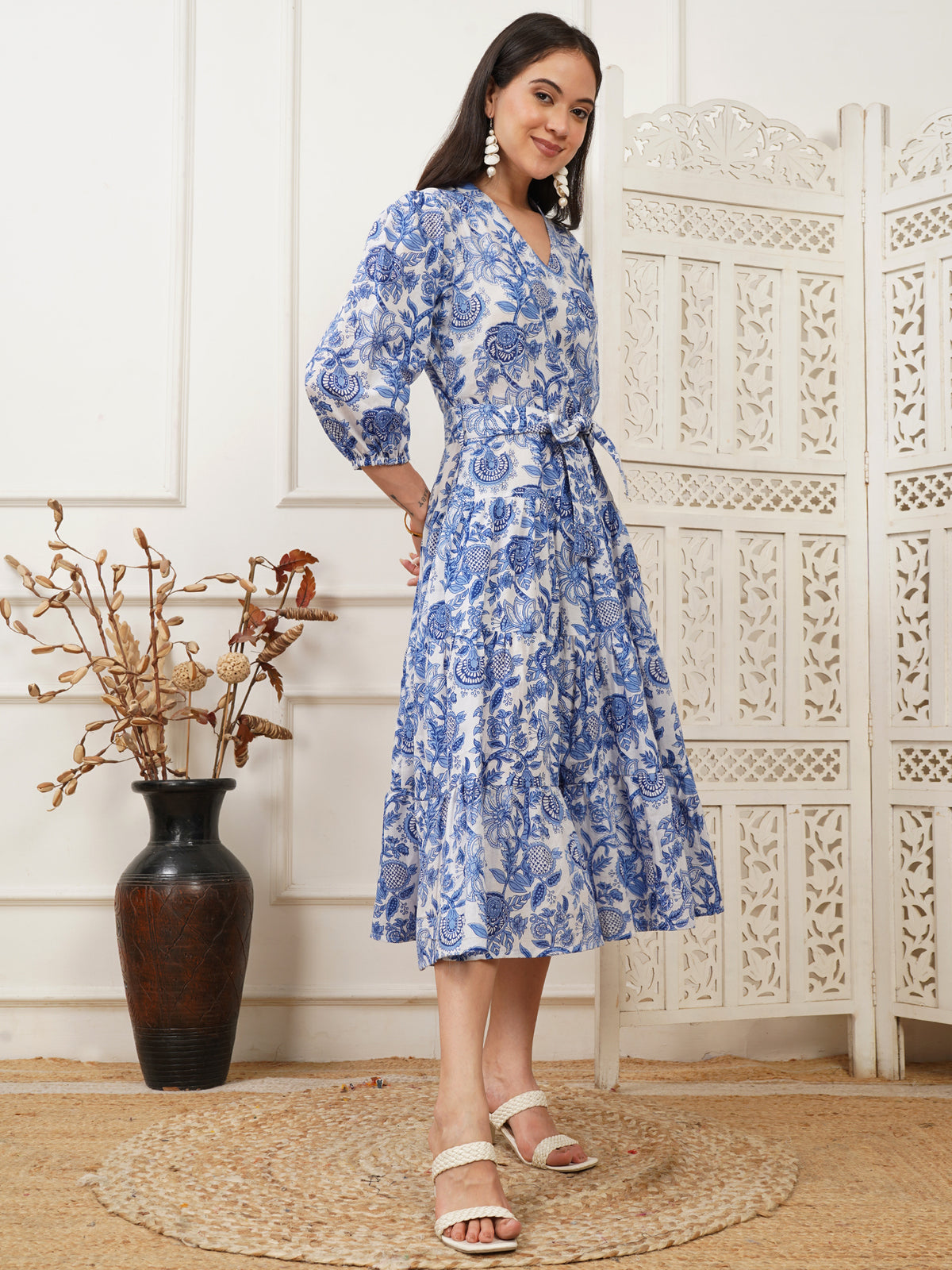 Aurora Blue Handblock Long Dress