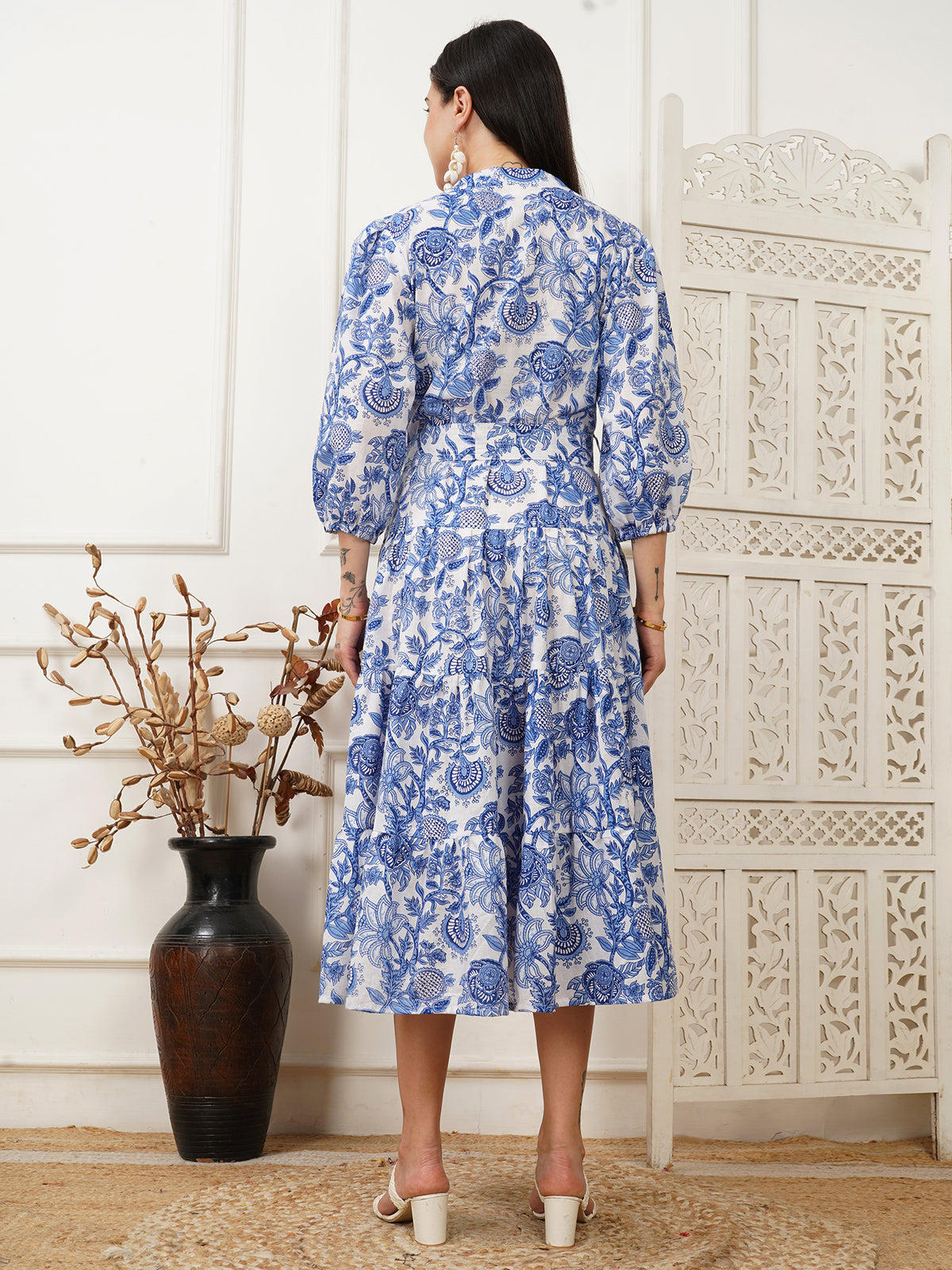 Aurora Blue Handblock Long Dress