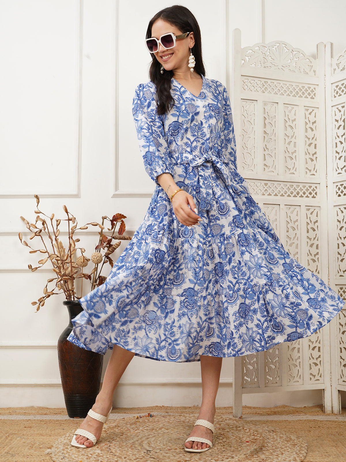 Aurora Blue Handblock Long Dress