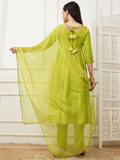 Vanya Green Handwoven Cotton Silk Anarkali Set