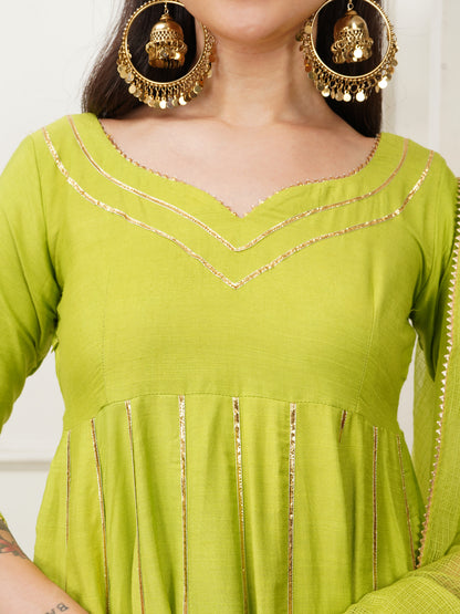 Vanya Green Handwoven Cotton Silk Anarkali Set