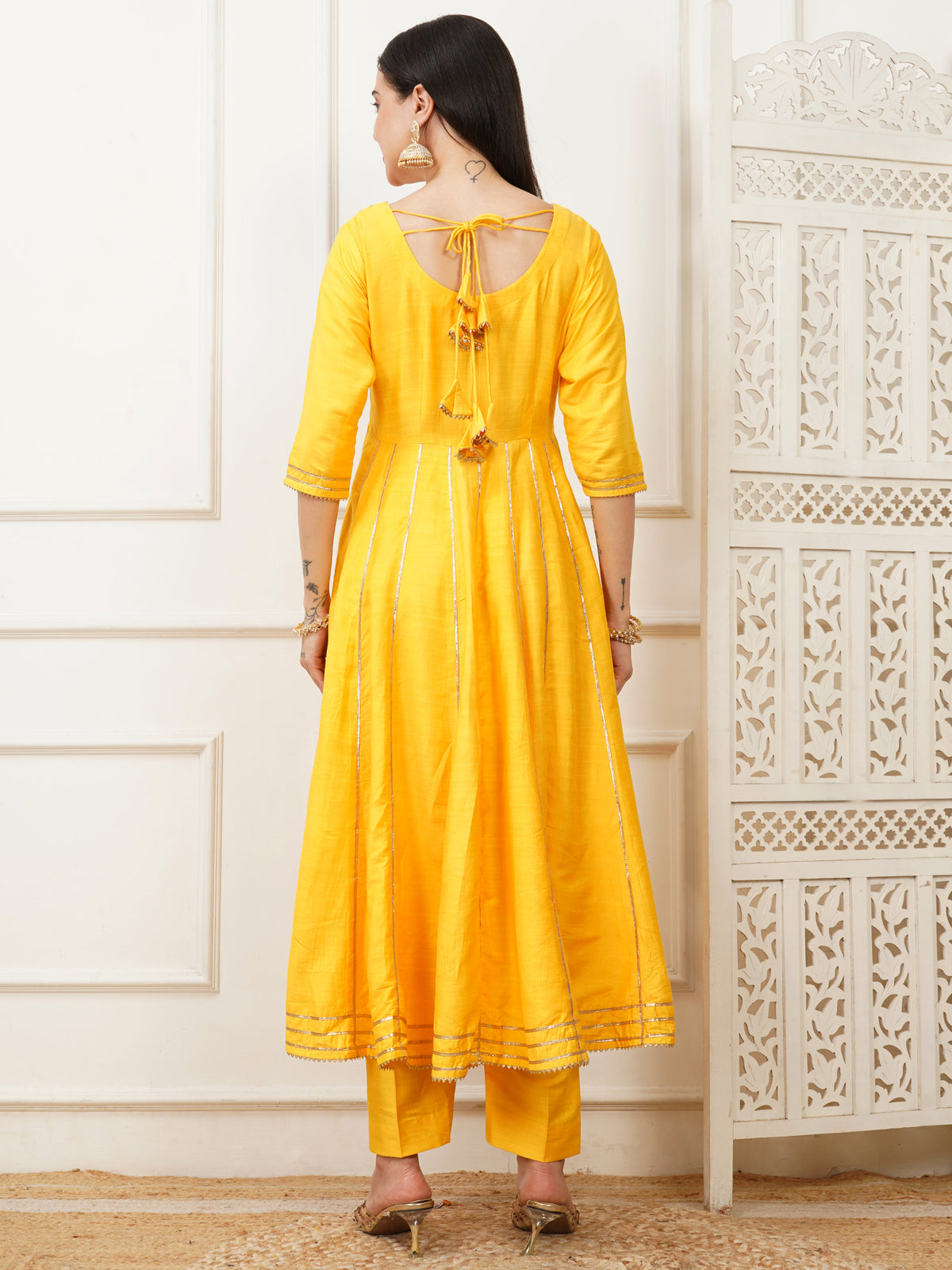 Mahira Yellow Handwoven Cotton Silk Anarkali Set
