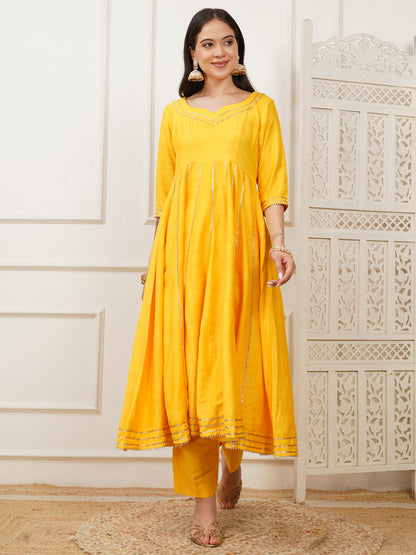 Mahira Yellow Handwoven Cotton Silk Anarkali Set