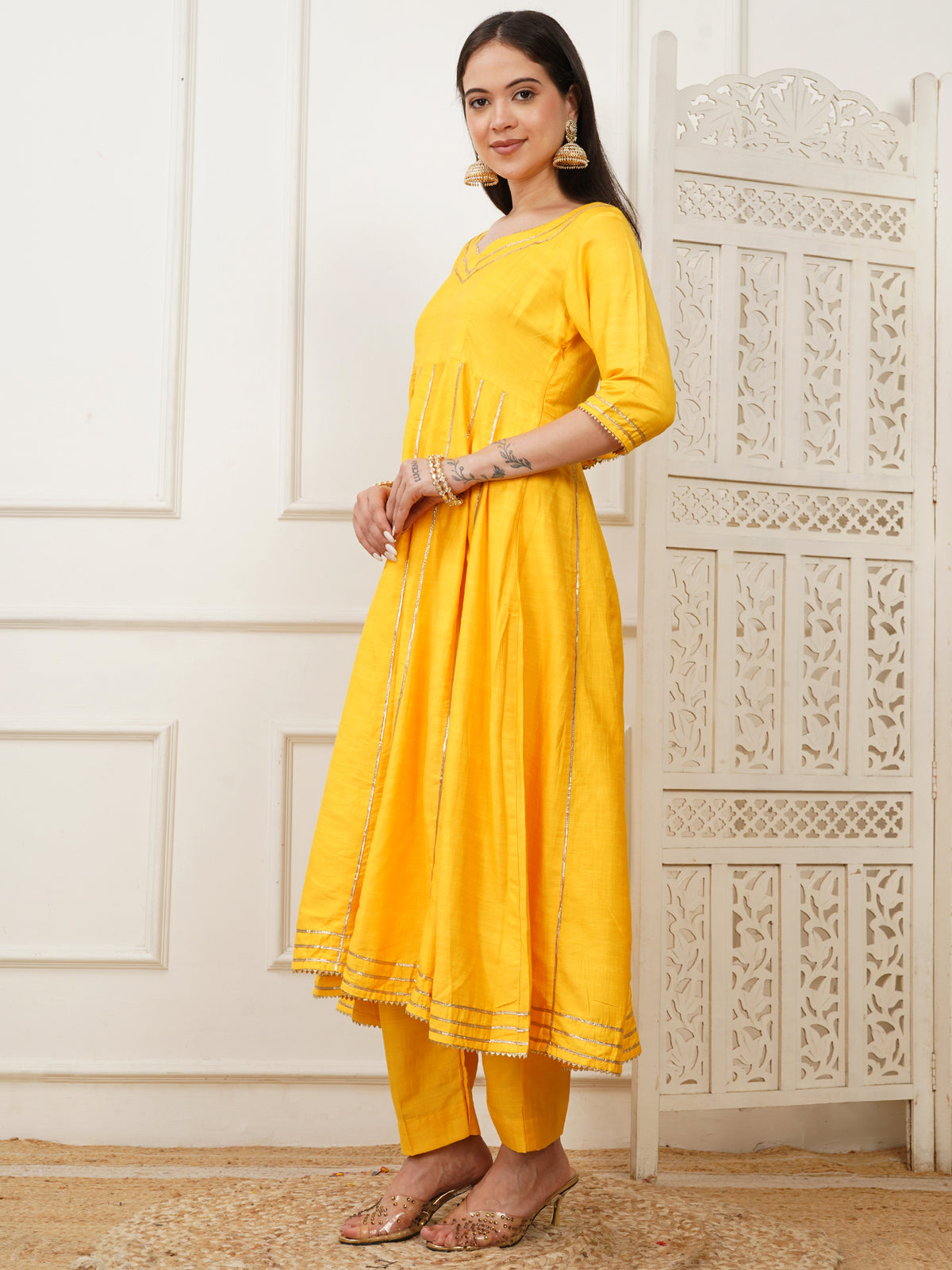 Mahira Yellow Handwoven Cotton Silk Anarkali Set