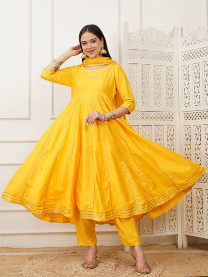 Mahira Yellow Handwoven Cotton Silk Anarkali Set