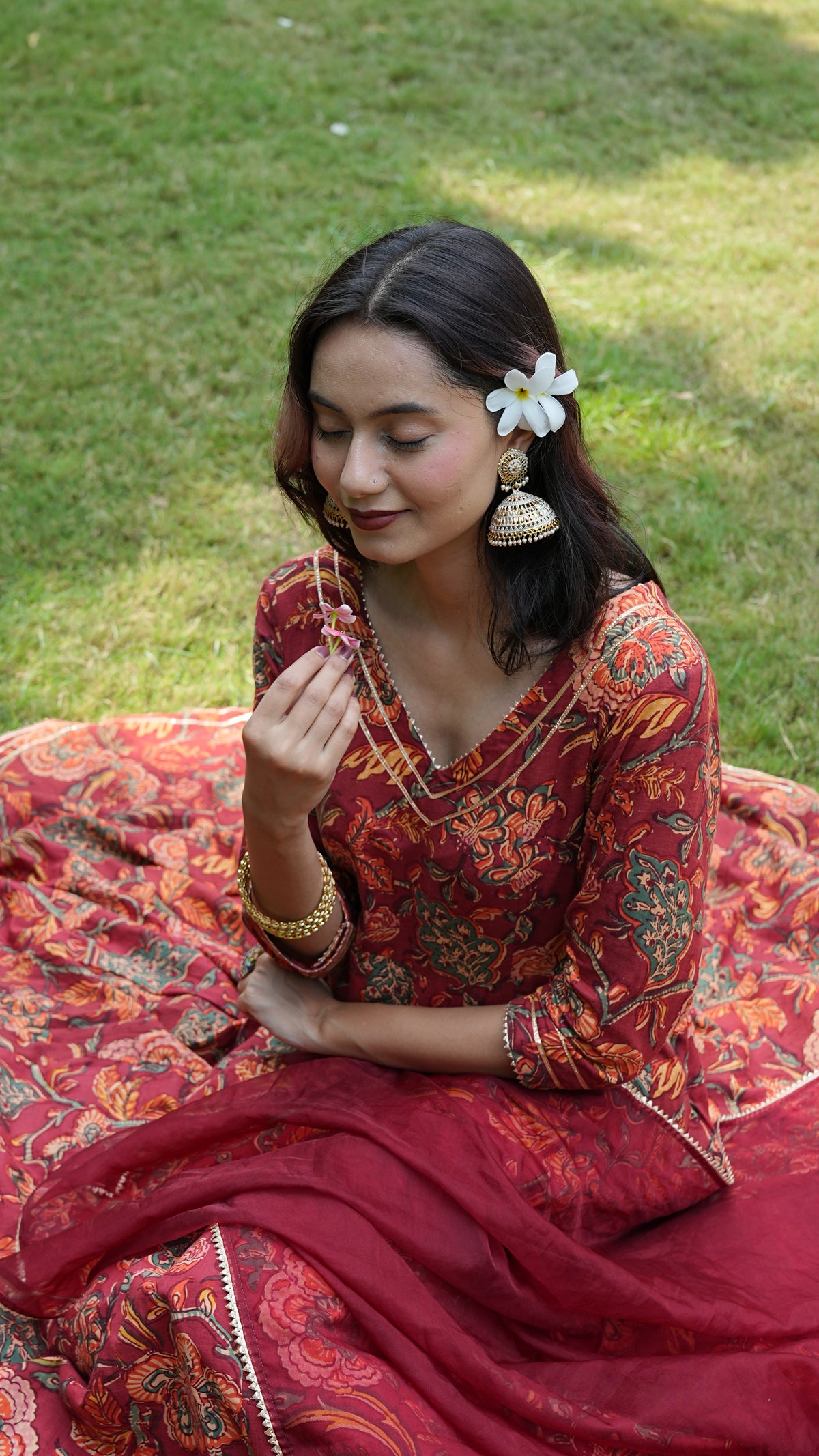 Meher Maroon Handblock Anarkali Set