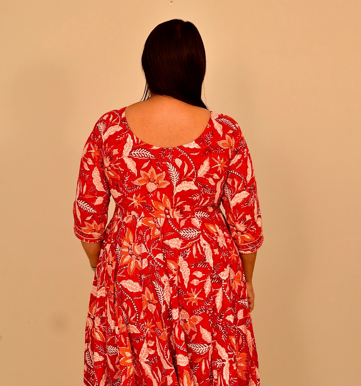 Gulnar Red Handblock Anarkali Set
