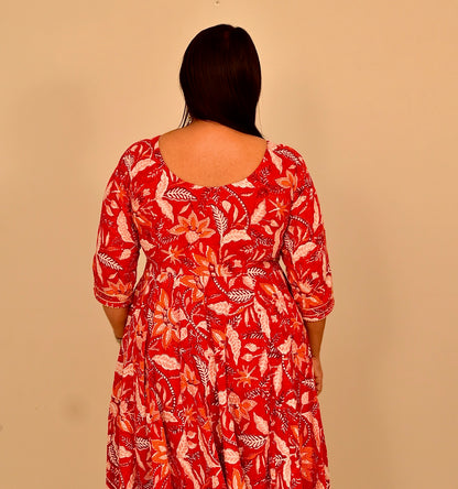 Gulnar Red Handblock Anarkali Set