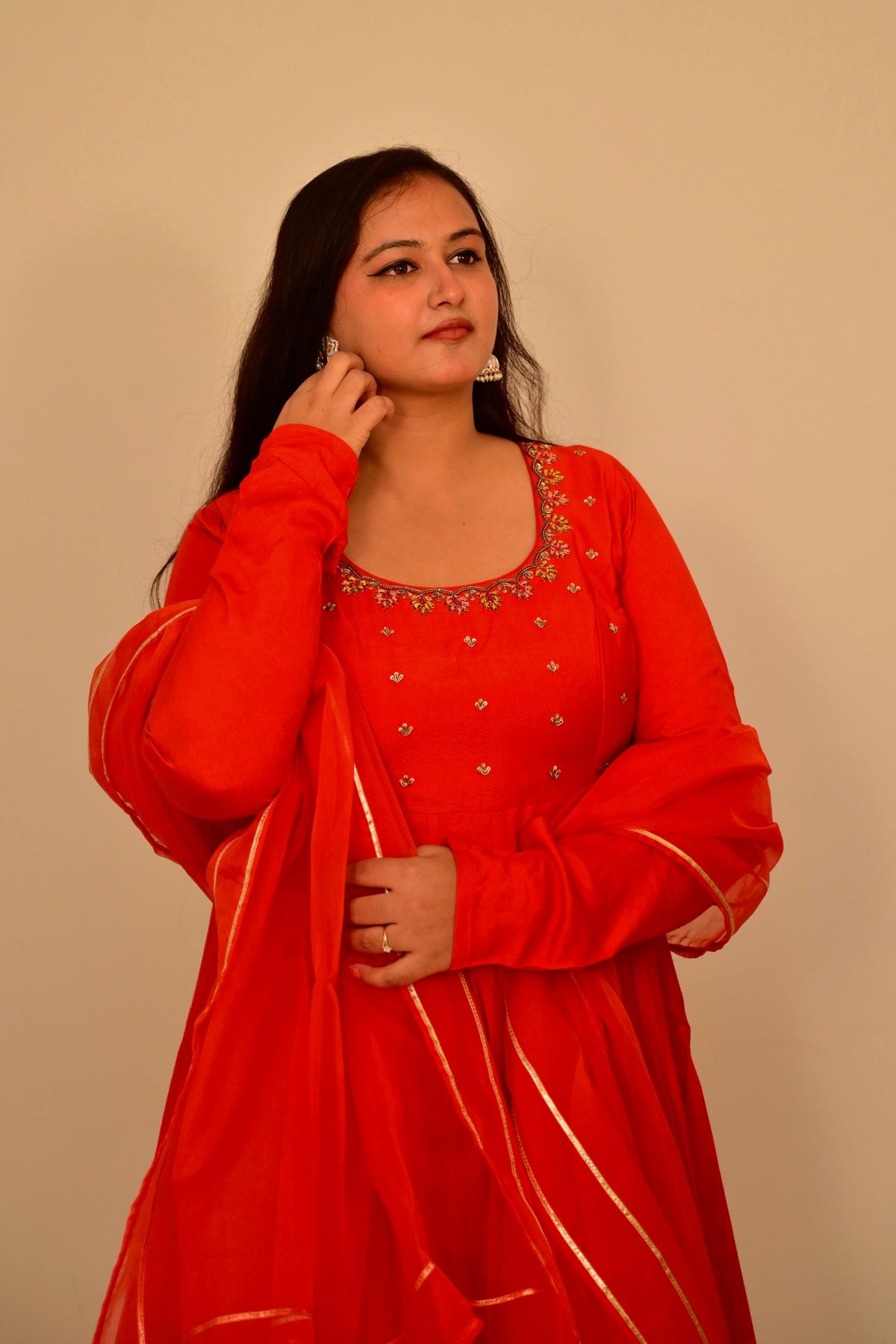 Maya Red Zardozi Cotton Silk Anarkali Set
