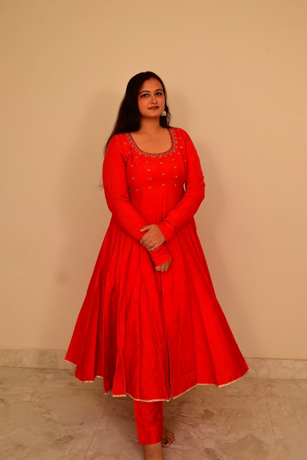 Maya Red Zardozi Cotton Silk Anarkali Set