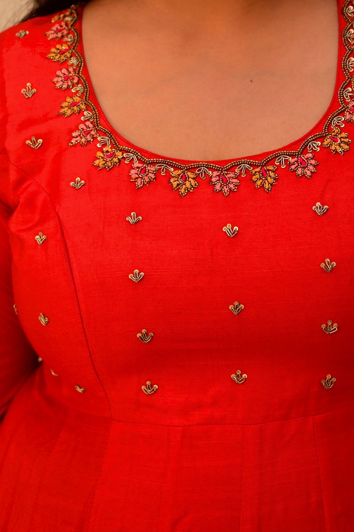Maya Red Zardozi Cotton Silk Anarkali Set