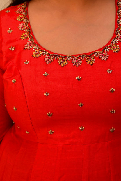 Maya Red Zardozi Cotton Silk Anarkali Set