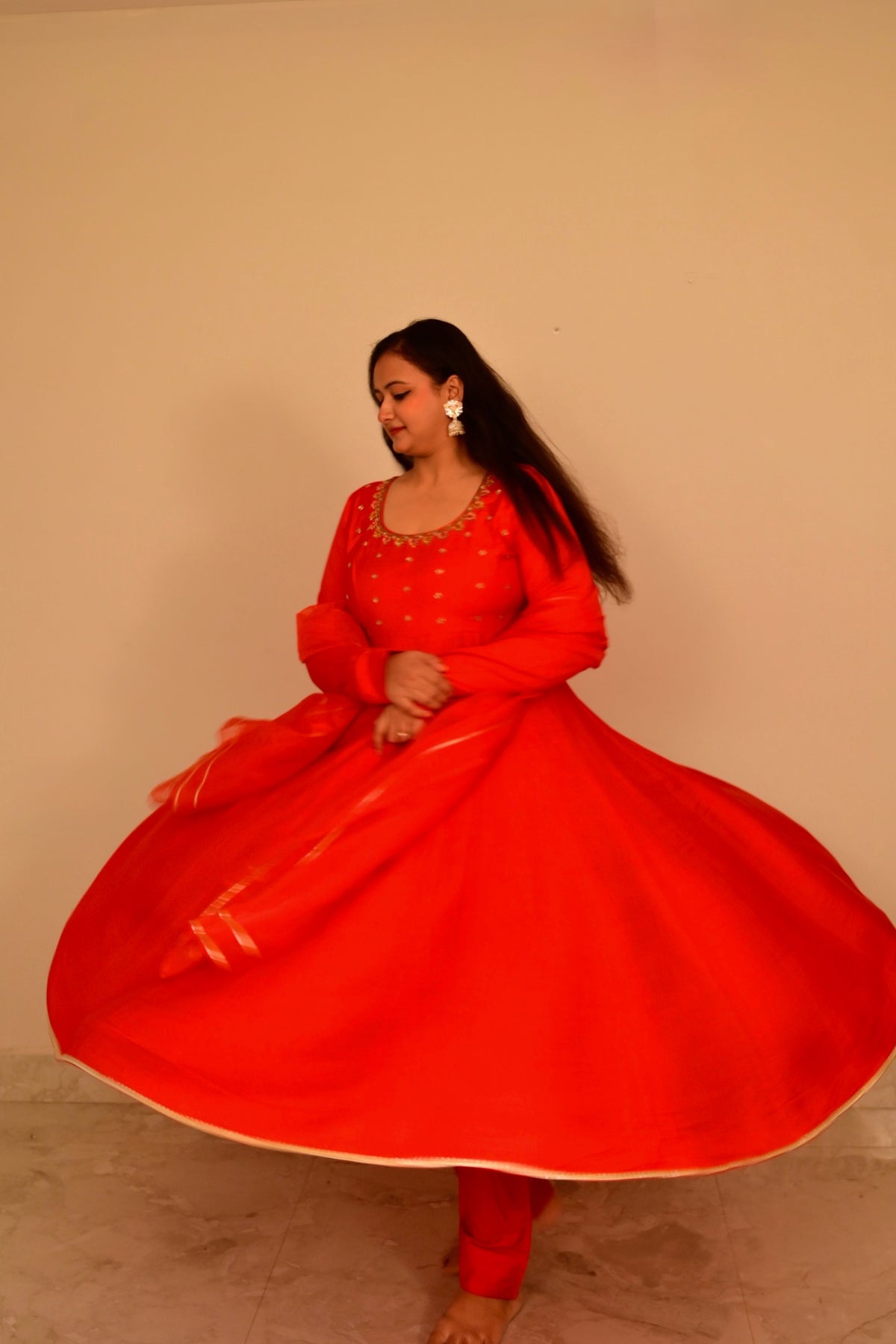 Maya Red Zardozi Cotton Silk Anarkali Set